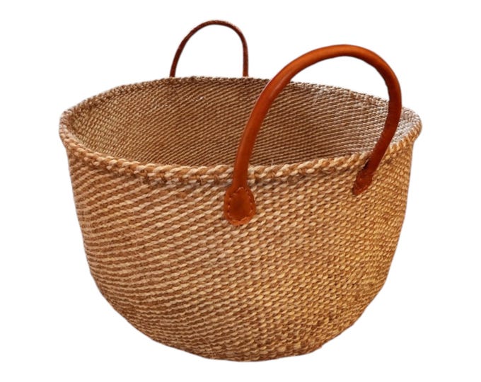 African Sisal Kiondo Handbag, Beige Brown Beach Bag Handmade Valentine's Gift African Decor Shopping Bag Laundry Basket Fiber Art