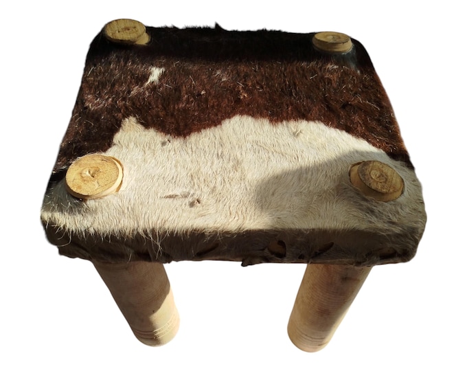 Rustic Handcrafted Animal Skin Four-Legged Stool - Unique African Decor- African Art | home decor