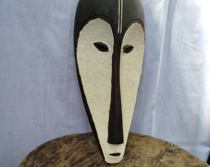 Enigmatic Fang Mask - Hand-Carved Wood, Gabon Art gift wood Wall Hanging Home Decor