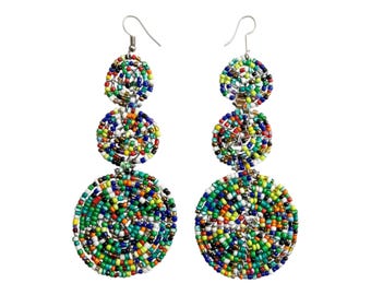 On SALE African Maasai Earrings | Beaded Earrings | Green Earrings | Multicolored