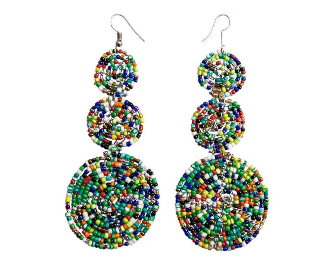 On SALE African Maasai Earrings | Beaded Earrings | Green Earrings | Multicolored