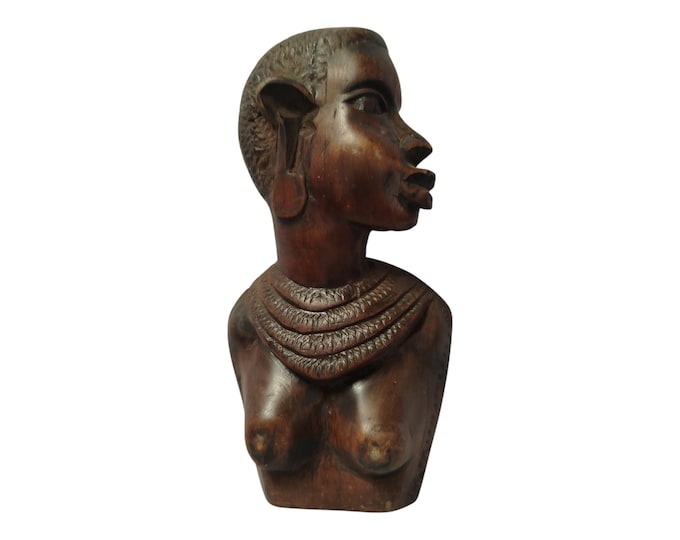 On sale!  Hand-Carved Wooden African Female Bust with Traditional Necklaces - Cultural Art Decor |Traditional Decor|home Decor