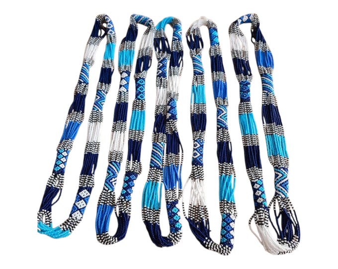 Zulu Beaded Necklace Set Blue African Handmade Jewelry Statement Birthday Gift For Her Tribal Seed Bead Art Multi Strand Style Unique Design