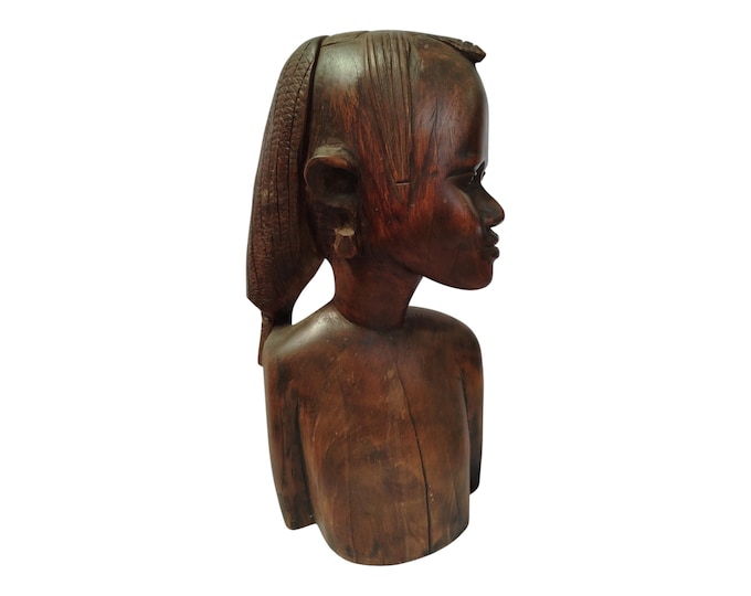 On sale! Hand-Carved Wooden African Bust with Braided Hairstyle - Cultural Art Decor|Traditional Decor|home Decor