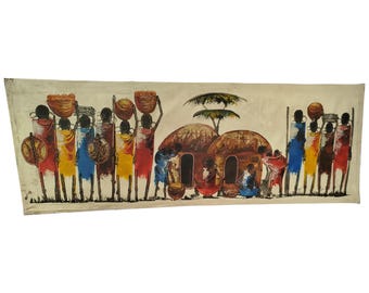 Vibrant Maasai Village Life - Hand-Painted African Art Wall Decor - Unique Home decor