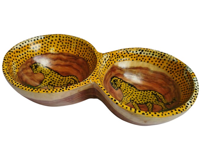 On sale Unique 2-in-1 African Carved Wooden Gravy Boat/Sauce Bowl