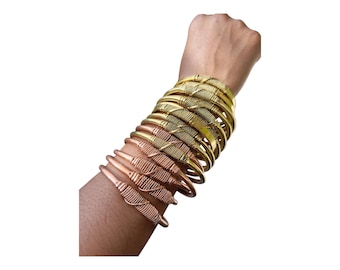 Handcrafted Brass & Copper Woven Bangle Stack - African Inspired