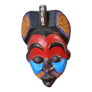 Vibrant  Expressive Splendor: West African Chokwe Beaded & Painted Mask Table top console top Art gift wood Wall Hanging Home Decor