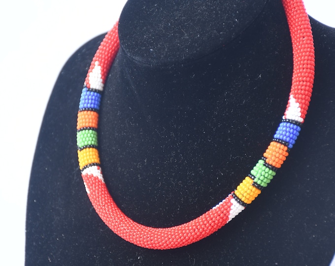 Red African choker Necklace | Maasai Traditional | Gift for Her