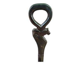 Hand Carved Ebony Lion Walking Stick: Rosewood Handle, African Art