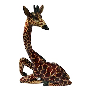On sale Hand-Carved Wooden Giraffe Figurine - Unique African Art Decor/ Vintage table top statue/home decor