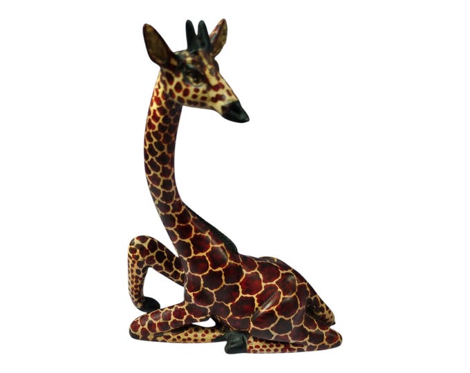 On sale Hand-Carved Wooden Giraffe Figurine - Unique African Art Decor/ Vintage table top statue/home decor