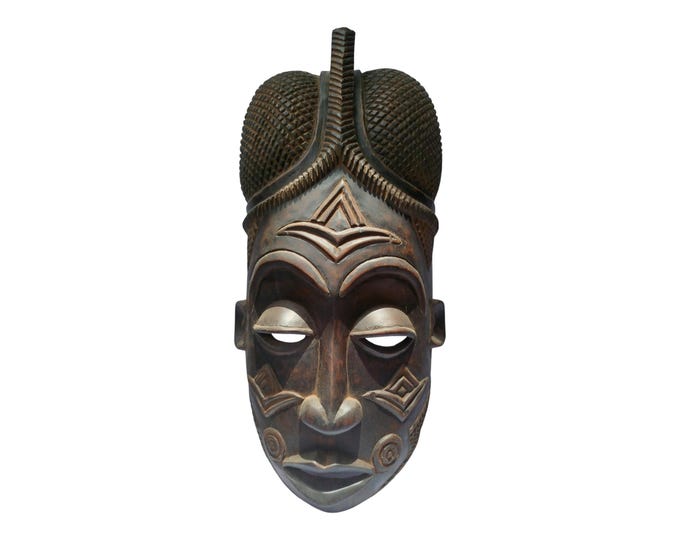 On Sale  Intriguing Lulua Mask - Hand-Carved Wood Democratic Republic of the Congo Ritual Artifact  Cultural Wall Hanging Earthy Brown