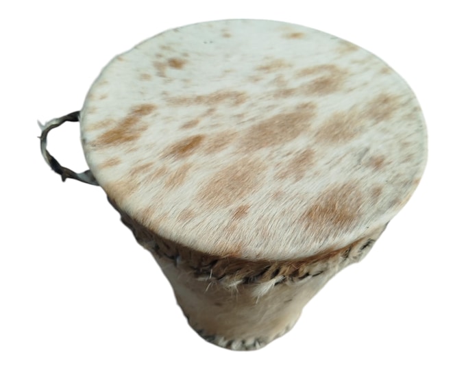 A  Cowhide Kenyan Mini Drum African Souvenir Natural Hide Tribal Art Decor Gift Collectible Handmade Decor