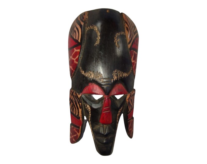 On sale!Hand-Carved Wooden African Mask with Red & Black Geometric Patterns - Cultural  |Traditional Decor|home Decor