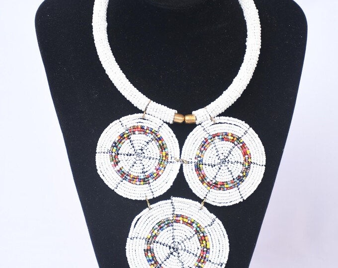On sale  African White 3 Pendants Bead African necklace | Maasai Necklace | Stylish | Gift for Her | Masai Mara