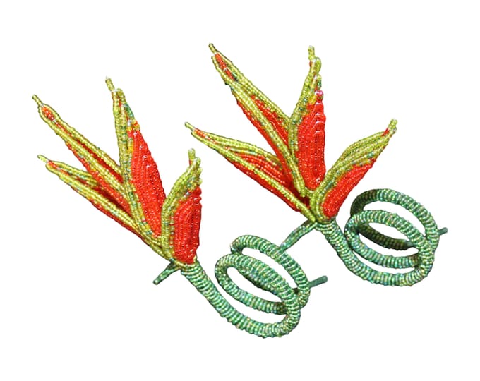 Beaded Napkin Rings Sold as a Set of 6pcs, Seed Bead Flower Napkin Holders, African Tropical Table Decor Gift