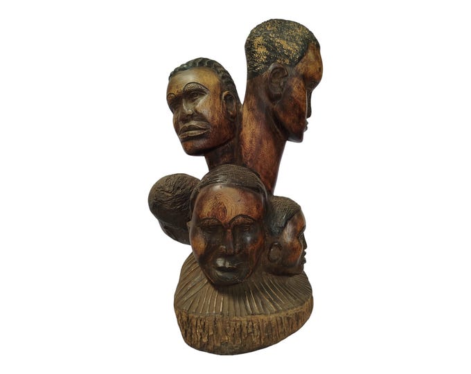 On sale!Hand-Carved Wooden Multi-Head Sculpture - African Art Decor|Traditional Decor|home Decor
