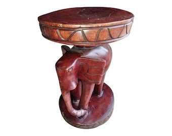Majestic Hand-Carved Elephant Stool, African Wood Accent Table Side Stand Bull Elephant Statue Retirement Gift for Him, for Her