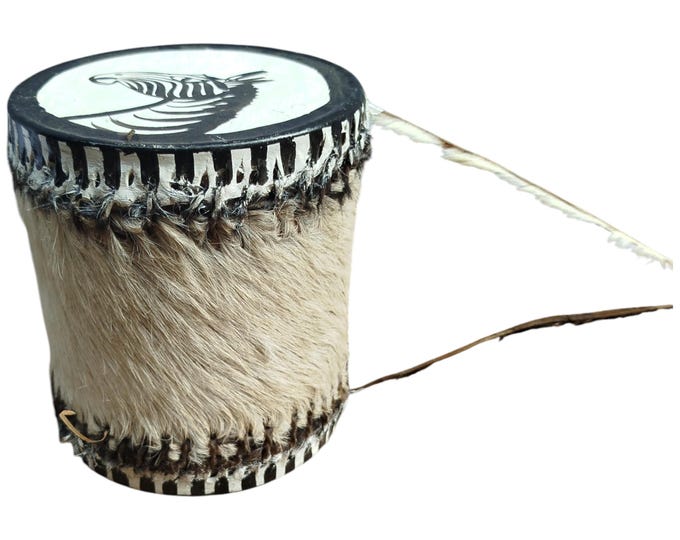 African Decorative Drum with Zebra Head Painting | Hand-Painted Tribal Art Souvenir | Fur & Wood Safari