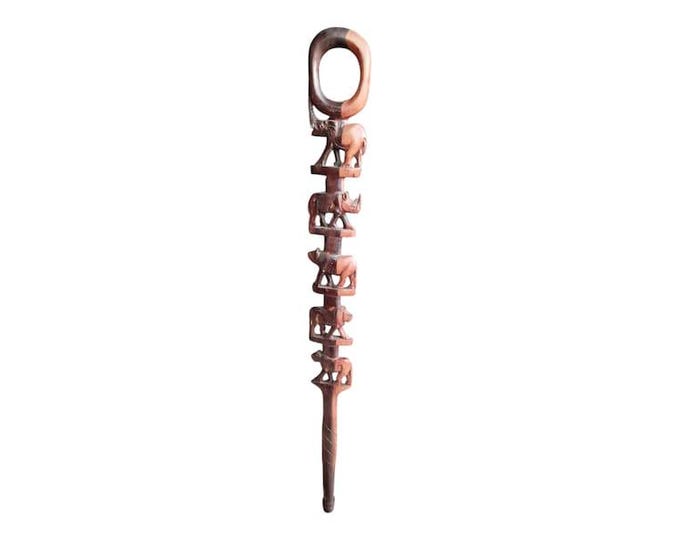 On Sale!! Hand-Carved "Big Five" African Walking Stick: Safari Wildlife Art Gentleman Royalty