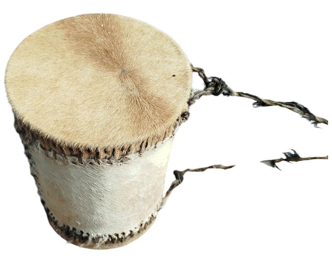 A Plain Cowhide Kenyan Mini Drum African Souvenir Natural Hide Tribal Art Decor Gift Collectible Handmade Display