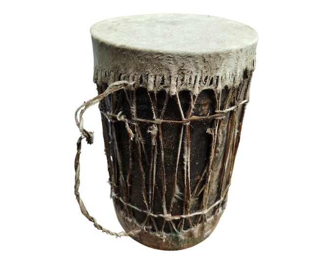 A String Wrapped Kenyan Mini Drum African Souvenir Tribal Art Decor Gift Collectible Handmade Display Decor