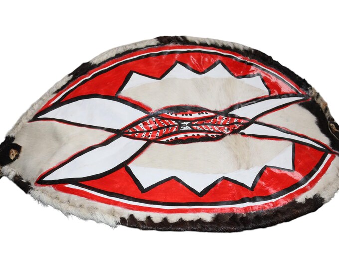 African Maasai Shield Wall Art | Hair-on-Hide & Fur Decorative Tribal Shield | Home Decor | Authentic