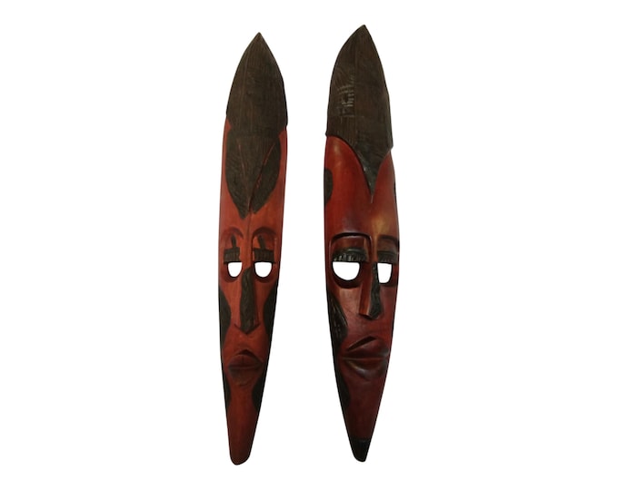 On sale!Hand-Carved Wooden African Masks with Red and Black Accents - Set of Two Cultural Art Decor |Traditional Decor|home Decor