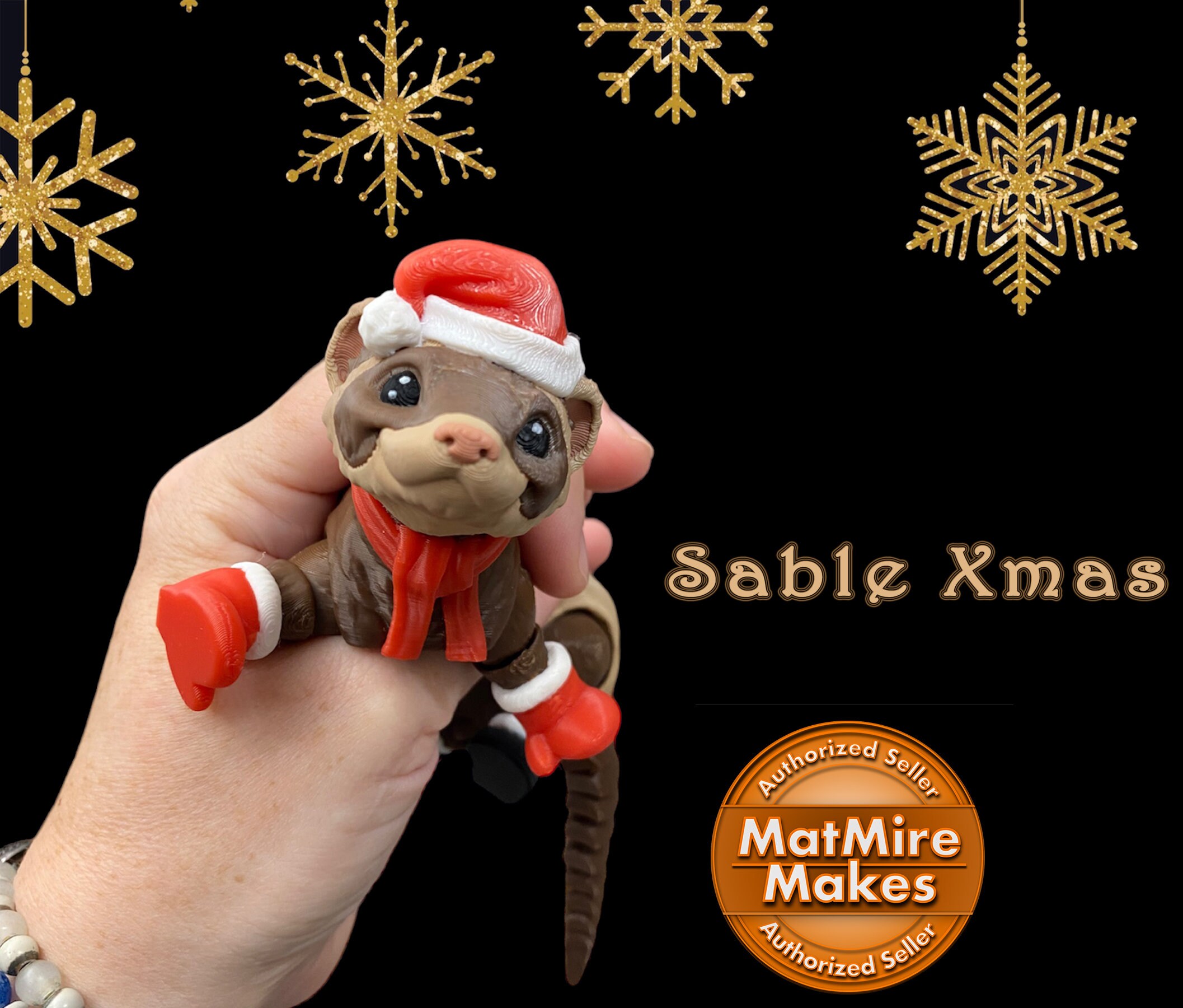 Christmas Ferret Figure, 3D Printed Ferret Gift, Sable Ferret ...