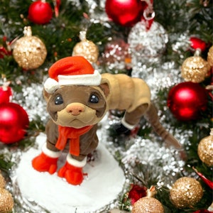 Christmas Ferret figure, 3D printed ferret gift, Sable ferret, articulating ferret, ferret decoration, Xmas gift
