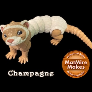 Ferret figure, 3D printed ferret gift, Champagne ferret, articulating ferret, ferret decoration