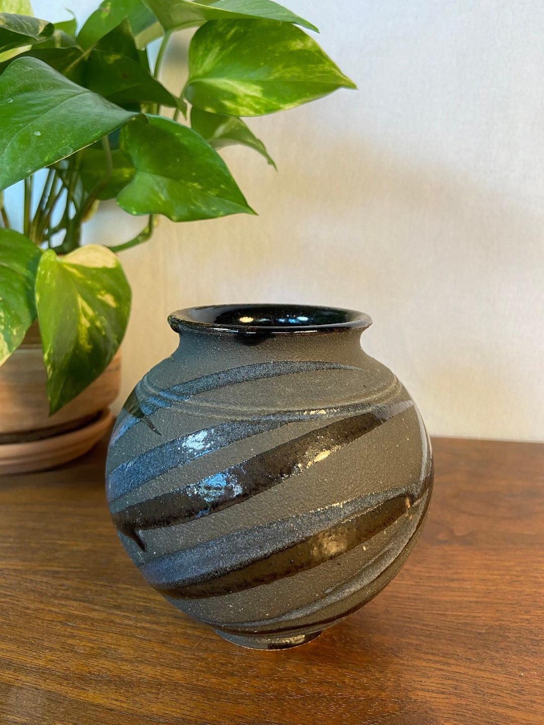Vintage Vase / Pot With Cool 80's Glaze MCM Mid Century Boho Etsy