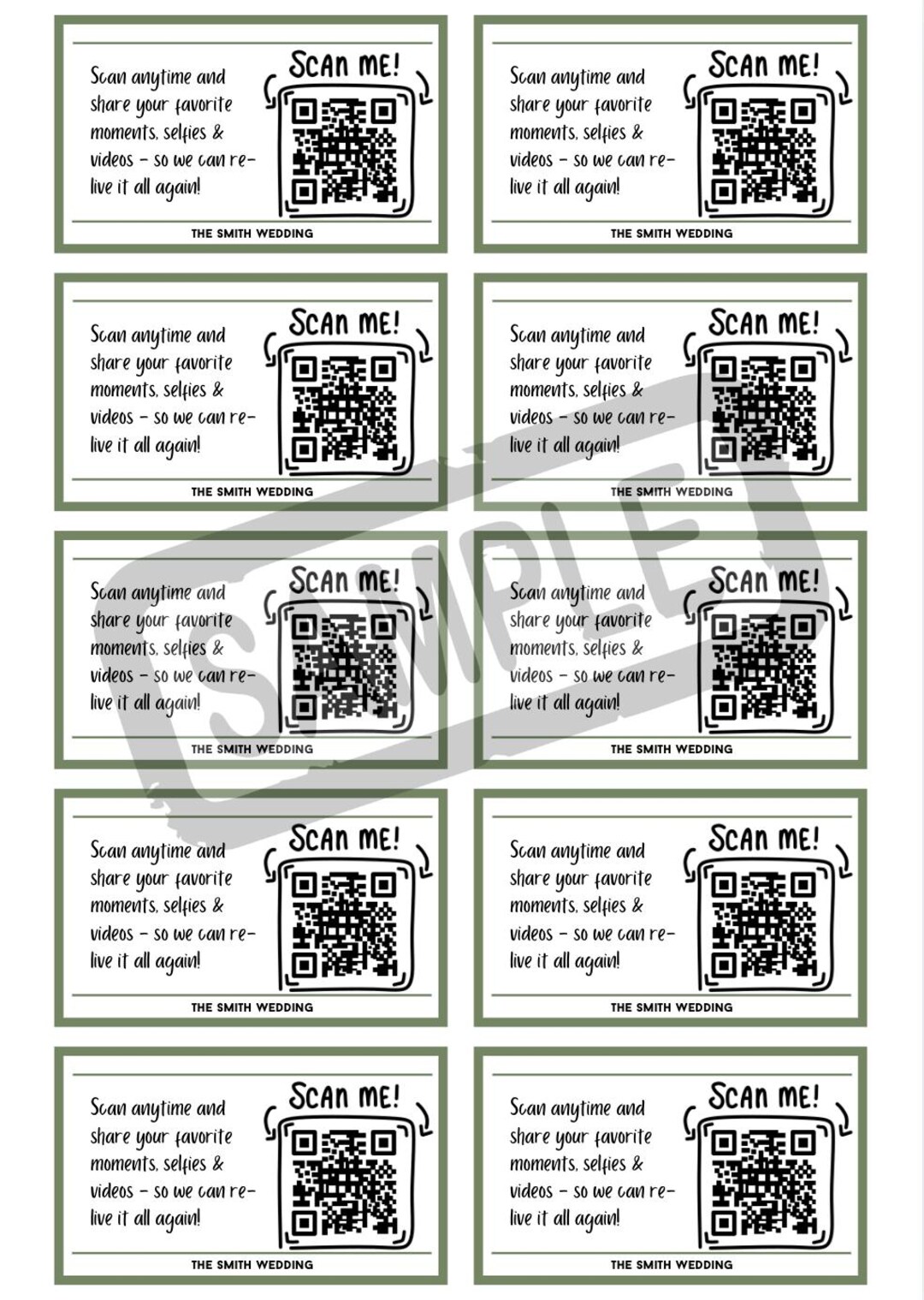 QR Code Cards Template for Wedding Photo Sharing Website Etc: Editable ...