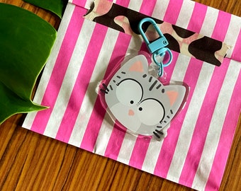 Grey Tabby Cat Kitten - Key Ring Charm Gift