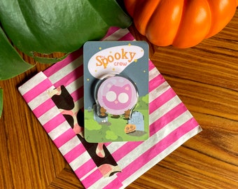 Spooky Crew haunted crystal ball kitty badge ~ Kawaii halloween fall season cat gift