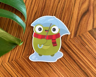 Hopper Splash- vinyl sticker - kawaii Frog with an umbrella label
