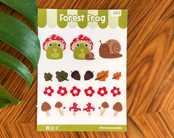 Forest frog sticker sheet 002 - Frog in a mushroom hat journal diary labels gift