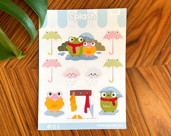 Splash sticker sheet - frog and rain matte journal diary labels gift