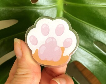 Crème en oranje teenbonenpin badge - kitten kat pootafdruk decoratie cadeau