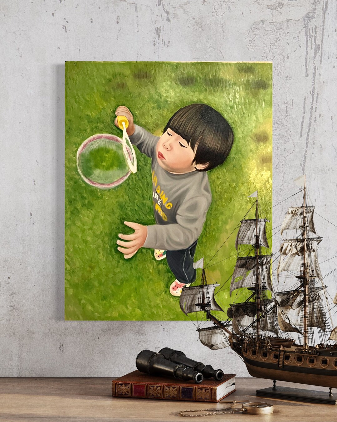 Original Oil Painting building the Future Inner Child Whimsical Bubbles