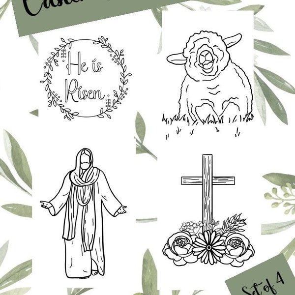 Religious Easter Coloring Sheets, Set of 4, Digital Download