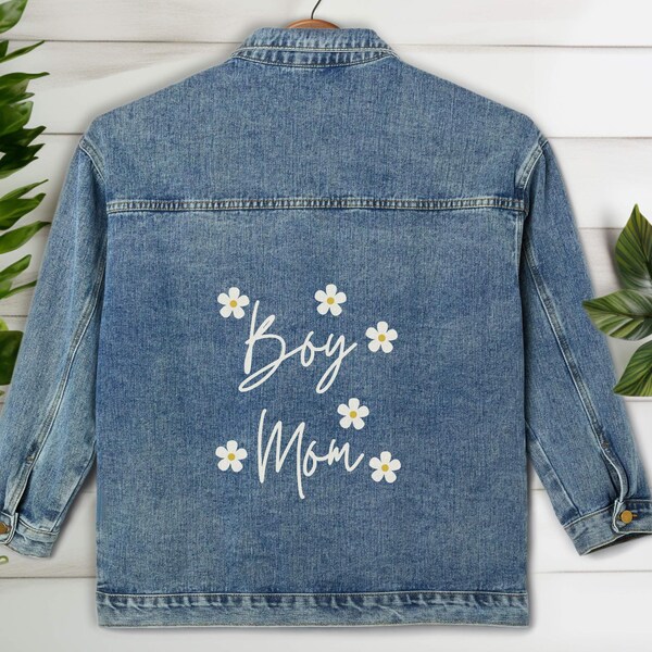 Boy Mom Denim Jacket, Mom Jean Jacket, Gift for Boy Mom, Boy Mama Shirt, Gift for New Mom, Gift for Mom with Boys, Denim Jacket for Mom