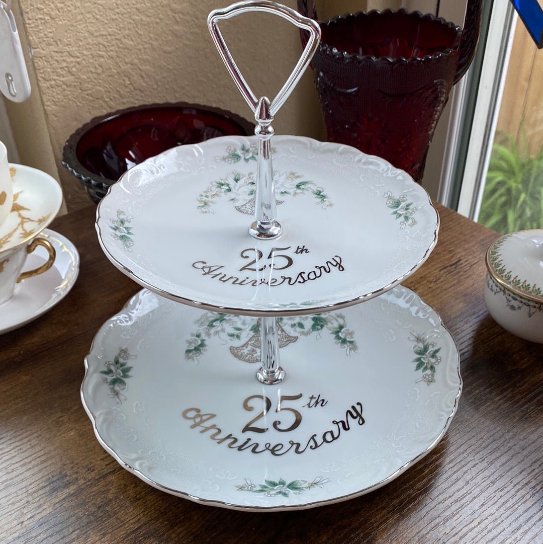 Lefton China 25th Wedding Anniversary Cupcake Stand Etsy