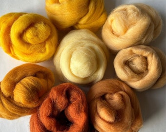 Needle Felting Merino Wool Roving Kit Felt Animals Fall Yellow Gold Color Mix for Wet Felted Autumn Home Decor Painting + Crafts