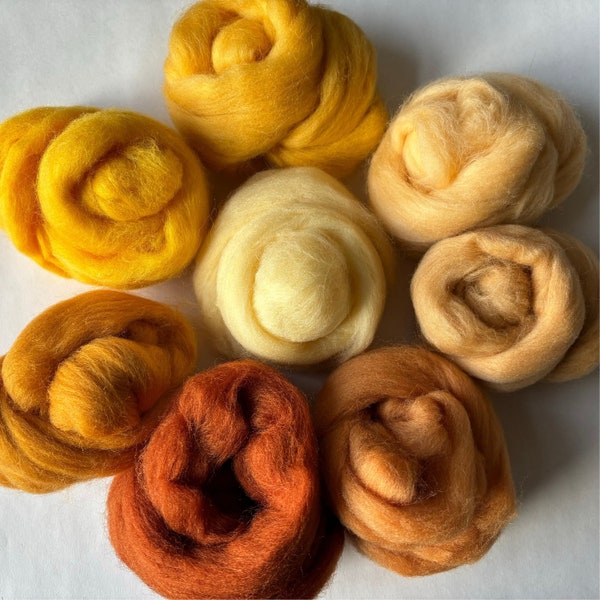 Needle Felting Merino Wool Roving Kit Felt Animals Fall Yellow Gold Color Mix for Wet Felted Autumn Home Decor Painting + Crafts