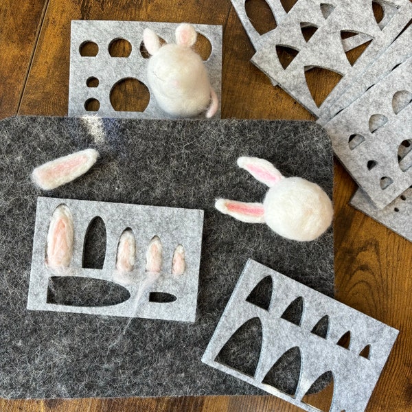 Felting Molds, Stencils Templates Supplies + Accessories for Wool Needle Felted Felt Animals Ears, Paintings + Beginner DIY Craft Kit Tools