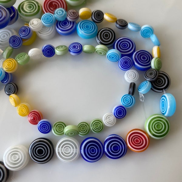 Swirl Glass Beads Coin Spiral Disc Flat Lampwork Necklace Earrings Jewelry Cobalt Blue White Mixed Colors - 6 8 10 12 mm DIY Beading Supply