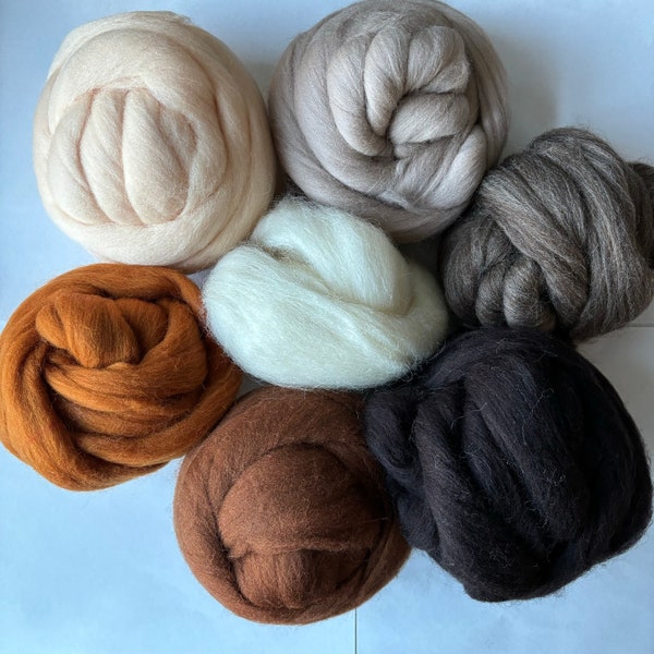 Wool Felt Animals Brown Roving + Wool Tops for Needle Felting, Spinning, Wet Felted Crafts + DIY Handmade Woodland Nursery Decor Gift
