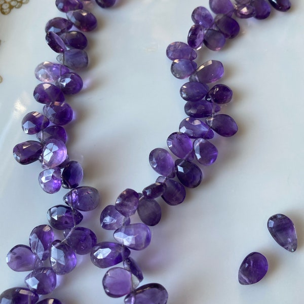 Purple Amethyst Beads Faceted Briolette Genuine Gemstones for February Birthstone  Jewelry Earrings Semi Precious Stone Teardrop Pear Shape
